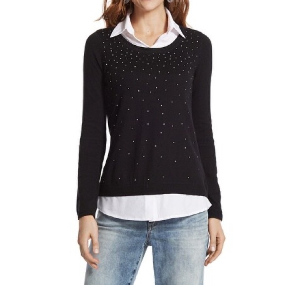 Oakridge Black Long Sleeve Bejeweled Shirt Sweater Size L